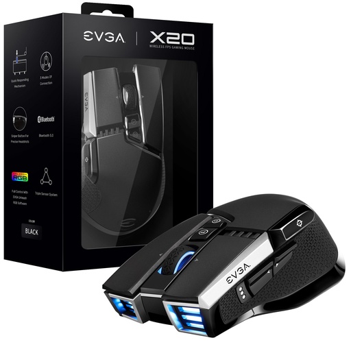 [903-T1-20BK-KR] Mouse Ex20 Gaming Inalambrico Negro Personalizable 16000 Ppp Ergonomico 903 T1 20Bk Kr