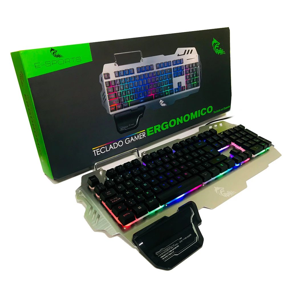 [RAIJU-KD01] Teclado Raiju Gaming E Sports Rgb Con Soporte De Telefono Movil Usb Cable 1.6M Aluminio Raiju Kd01