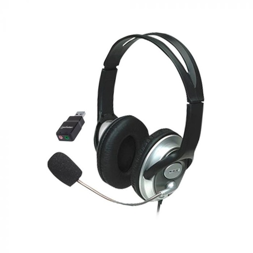 [175555] Audifonos Diadema Ergonomica Manhattan Microfono Control De Volumen 3.5Mm Plateado 175555