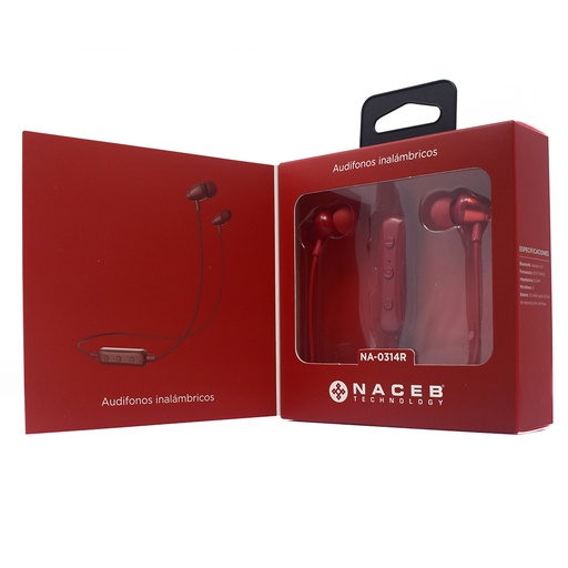 [NA-0314R] Audifonos Naceb Bluetooth Manos Libres 50Hz 156Khz Rojo Na 0314R