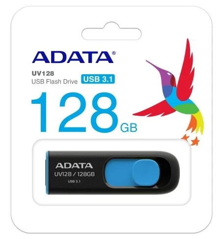 [AUV128-128G-RBE] Memoria Usb Adata 128Gb 3.0 Retractil Uv128 Negra Y Azul Auv128 128G Rbe