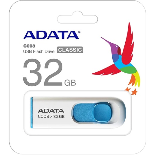 [AC008-32G-RWE] Memoria Usb Adata 32Gb 2.0 Retractil C008 Blanco Y Azul Ac008 32G Rwe