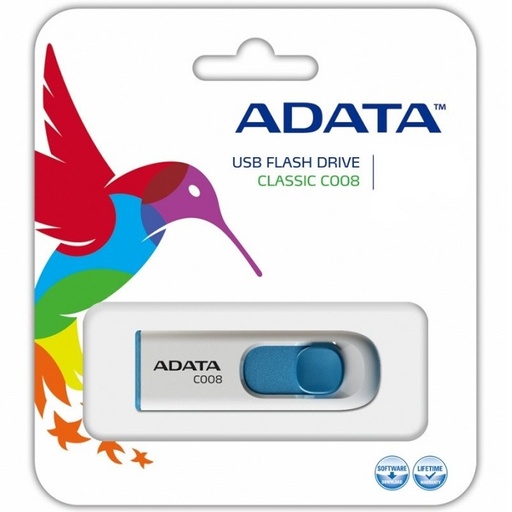 [AC008-64G-RWE] Memoria Usb Adata 64Gb 2.0 Retractil C008 Blanco Y Azul Ac008 64G Rwe