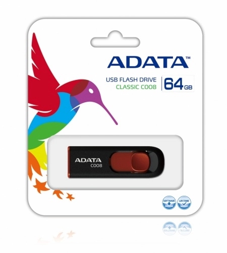 [AC008-64G-RKD] Memoria Usb Adata 64Gb 2.0 Retractil C008 Negro Y Rojo Ac008 64G Rkd